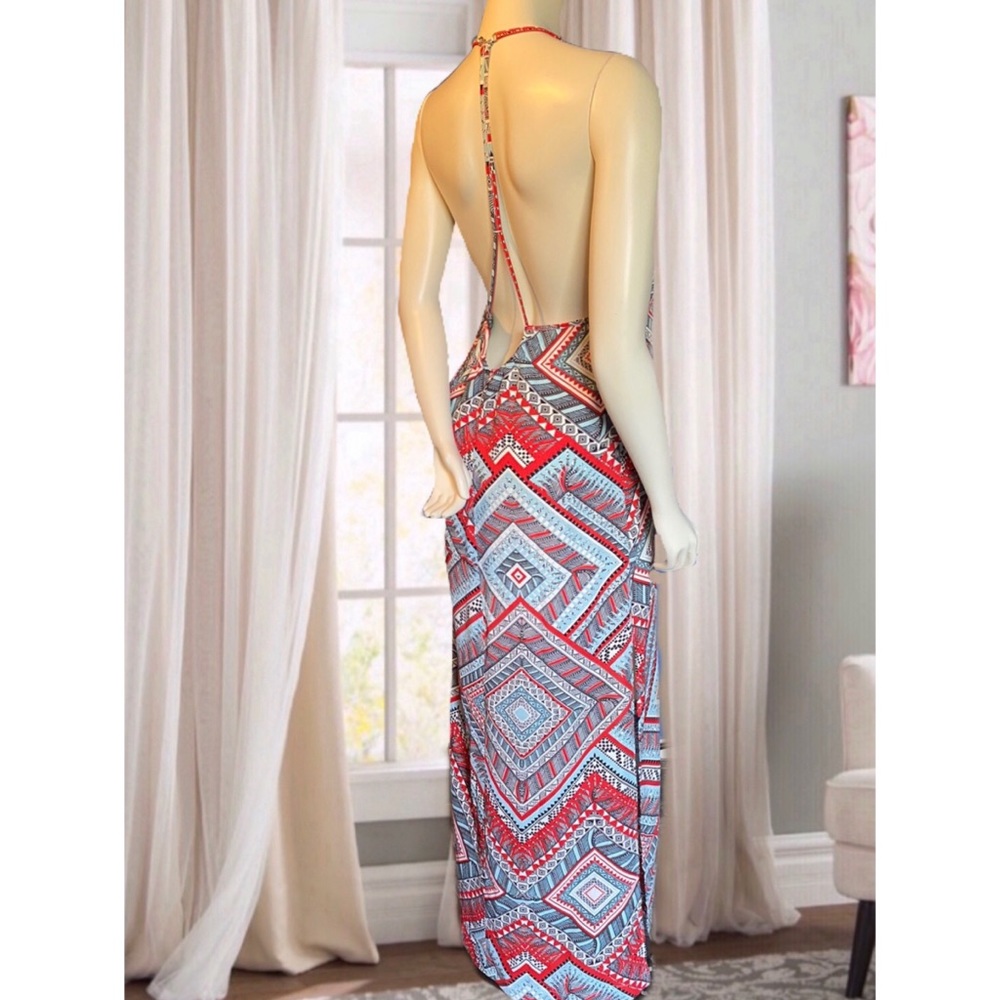 PEARLE 88 NATIVE LANDS RED TRIBAL PRINT MAXI DRESS